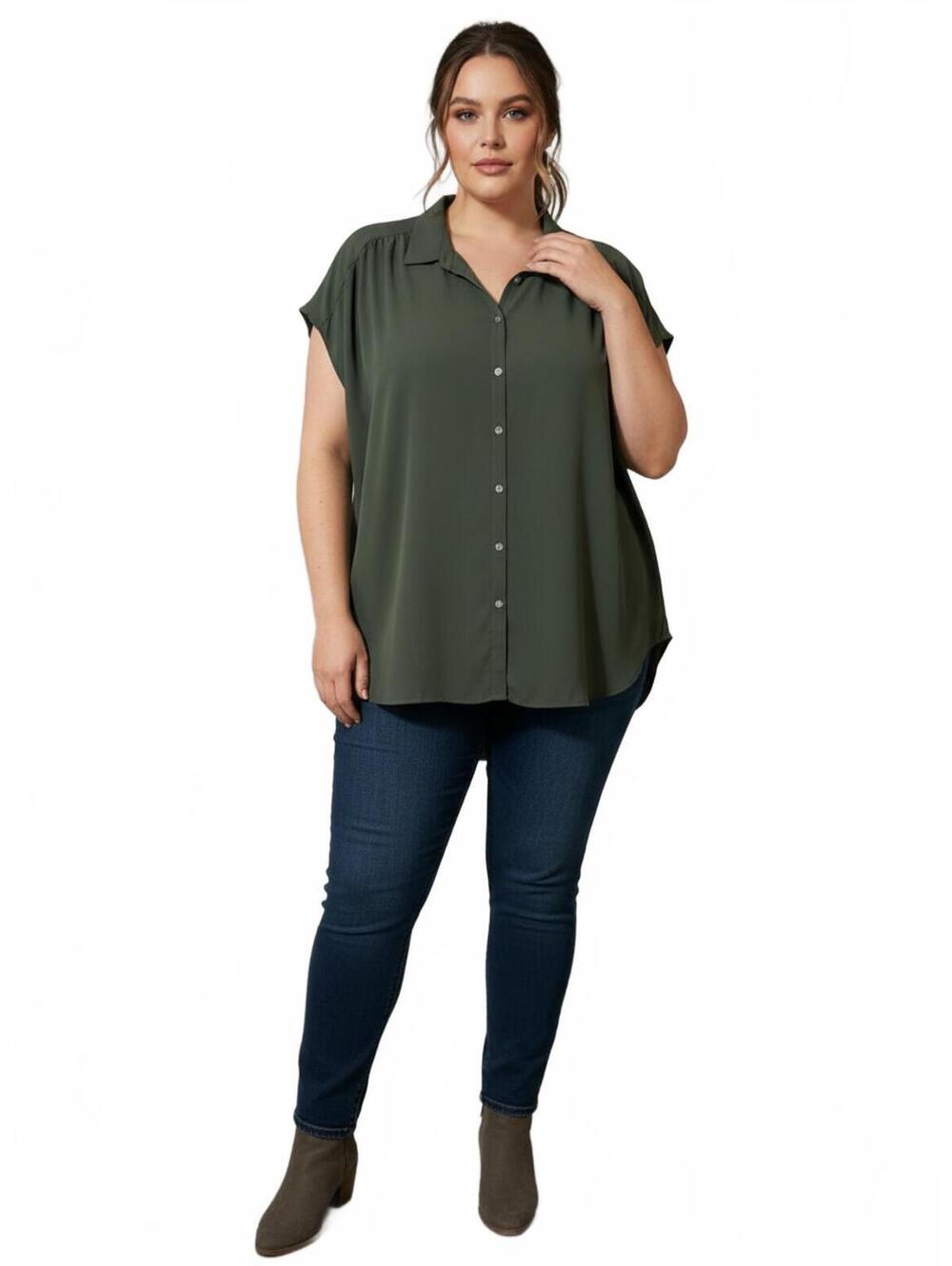 LOFT Outlet Olive Green Button-Up Blouse XL